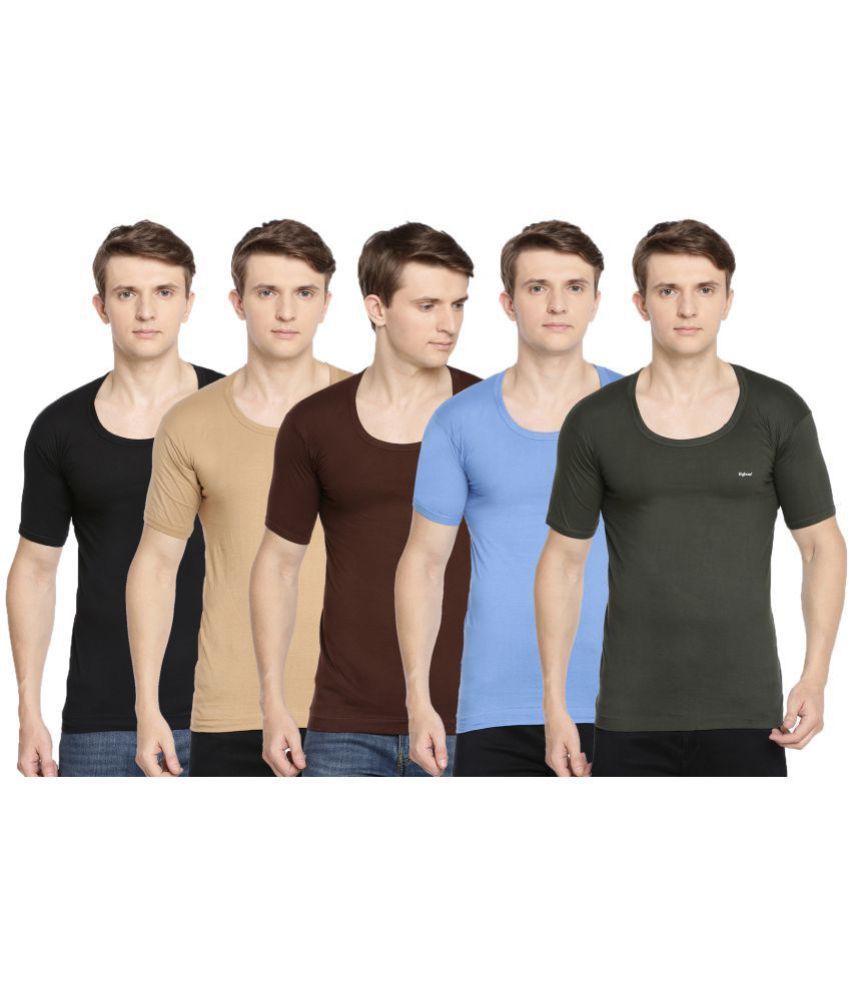     			Pack of 5 Dollar Bigboss Assorted Solid Cotton Blend Men Vest