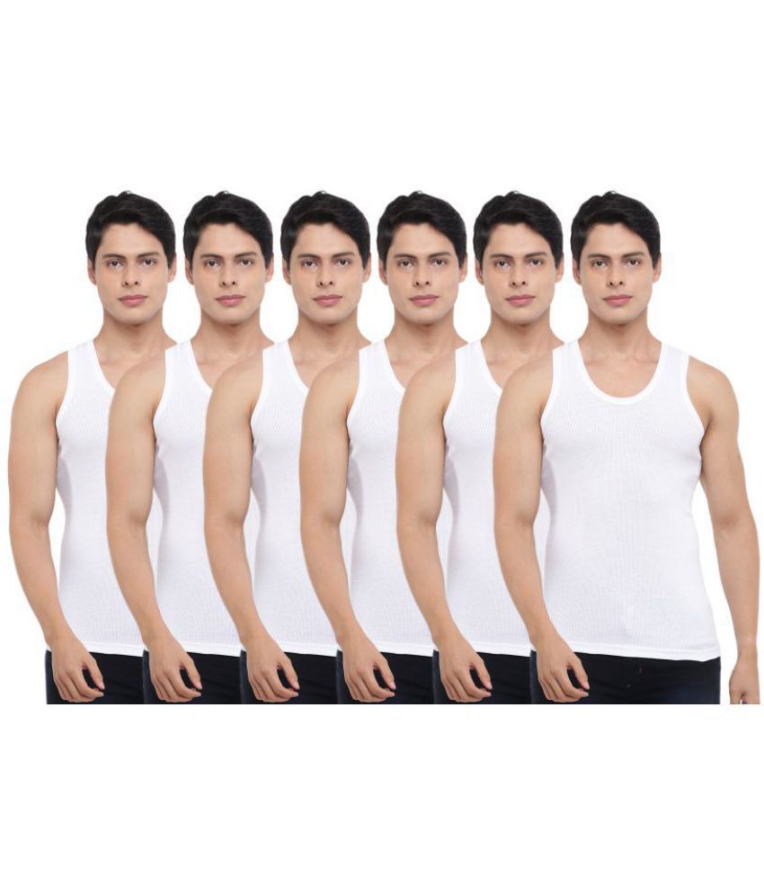     			Pack of 6 Dollar Bigboss White Solid Cotton Blend Men Vest