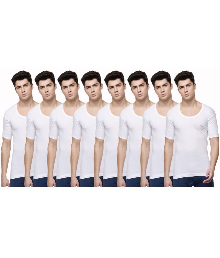     			Pack of 8 Dollar Bigboss White Solid Cotton Blend Men Vest