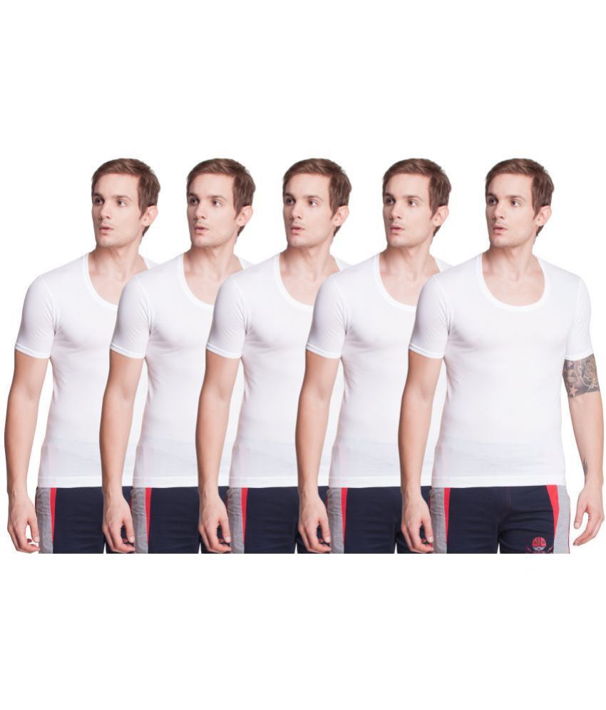     			Pack of 5 Dollar Bigboss White Solid Cotton Blend Men Vest