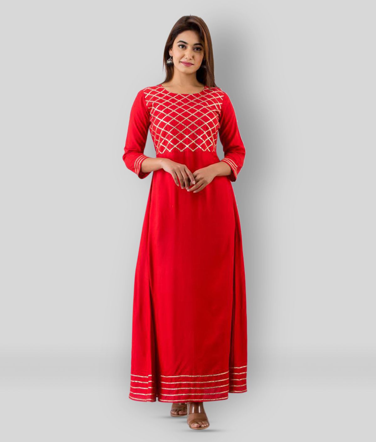 FabbibaPrints - Red A-line Rayon Women's Stitched Ethnic Gown ( Pack of 1 )