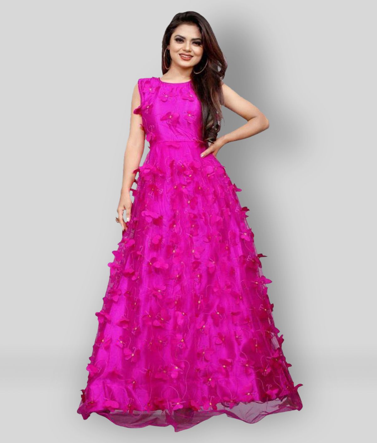     			JULEE - Pink Flared Net Women's Stitched Ethnic Gown ( Pack of 1 )