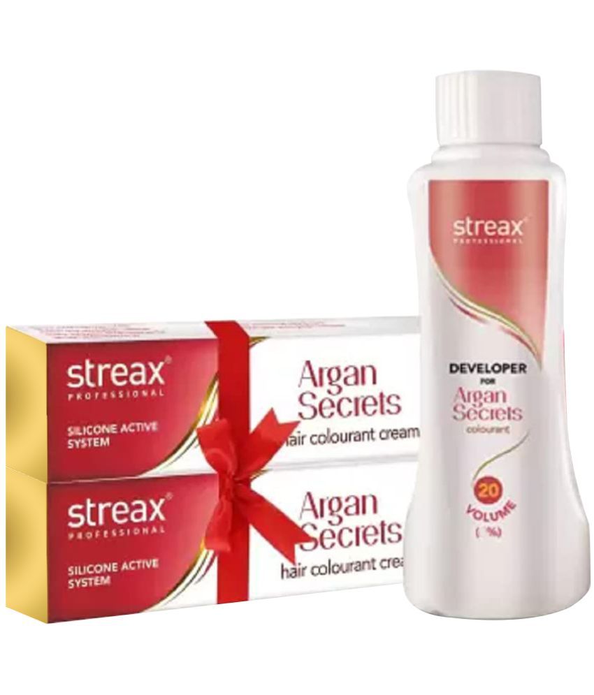 Streax Argan Secrets Permanent Hair Color Burgundy 3.16 +20 Volume Developer 430 g Pack of 3