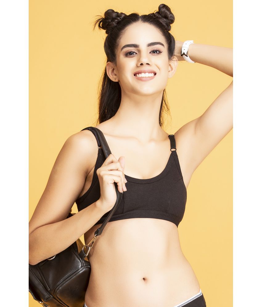     			Clovia - Cotton Blend Non Padded Black Women's Sports Bra ( Pack of 1 )