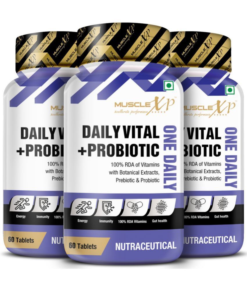     			MuscleXP Daily Vital + Probiotic One Daily, 100% RDA Of Vitamins With Botanical Extracts, Prebiotic & Probiotic, 60 Tablets (Pack of 3)