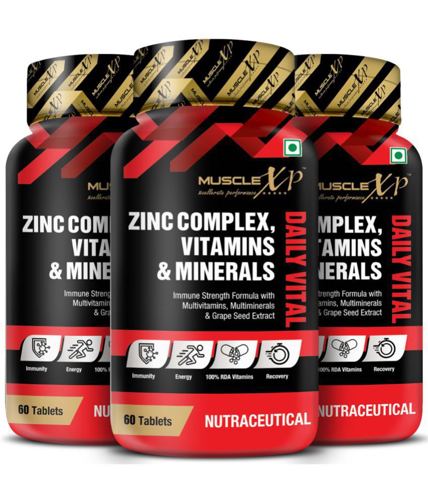     			MuscleXP Zinc Complex Vitamins & Minerals Daily Vital, 100% RDA, MultiVitamins, Multiminerals & Grape Seed Extract, 60 Tablets (Pack of 3)