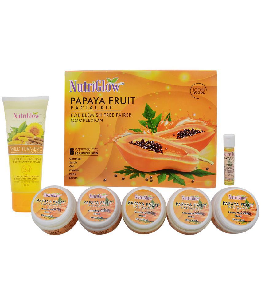     			Nutriglow Papaya Fruit Facial kit 260 Facial Kit + Wild Turmeric Face wash 65mL (Pack of 2)