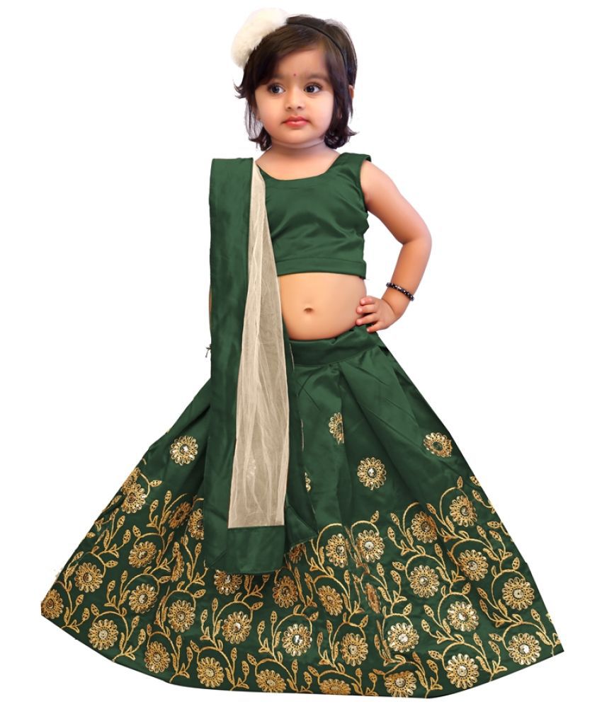     			fond Fashion - Satin Green Girls Lehenga Choli Set ( Pack of 1 )