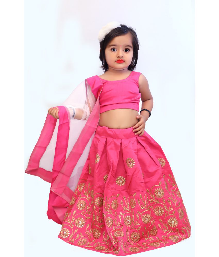     			fond Fashion - Satin Pink Girls Lehenga Choli Set ( Pack of 1 )