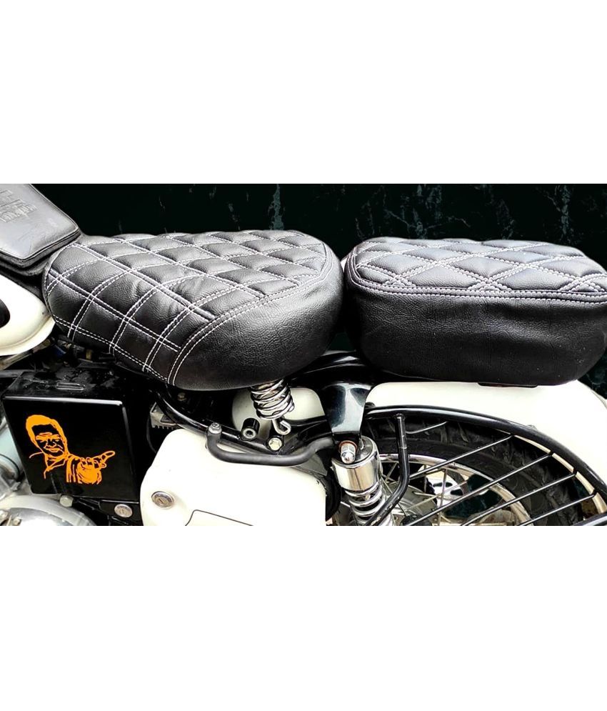     			AHL MOTORS Royal Enfield Classic 350 and 500 Diamond Design Seat Cover (Black with White)