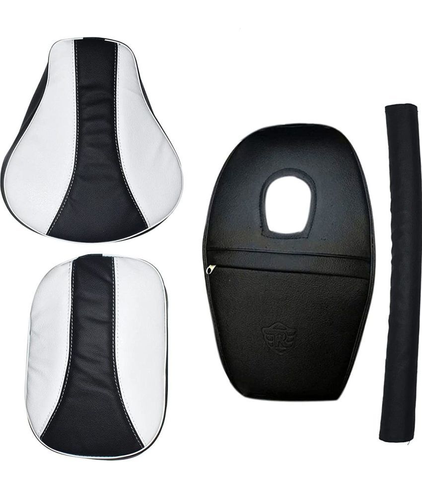     			AHL MOTORS Stylish Design Seat Cover with Tank Cover + Back Rest Foam Combo Set for Royal Enfield Classic 350/500cc (White with Black)