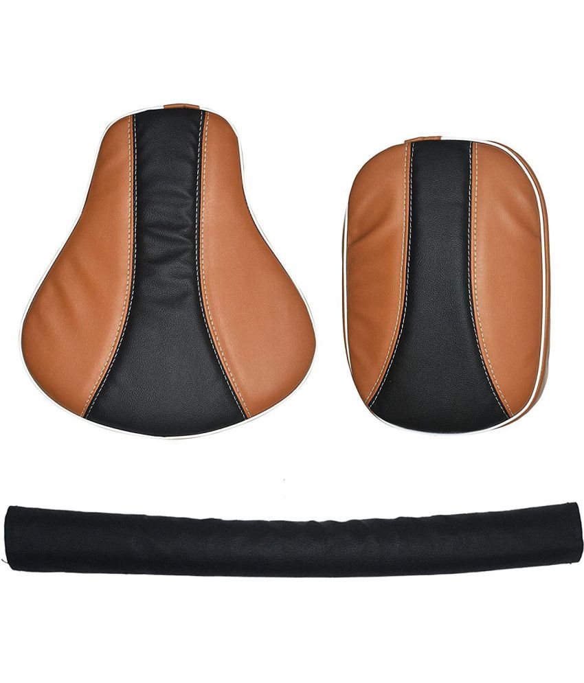     			AHL MOTORS Stylish Design Seat Cover with Back Rest Foam Combo Set for Royal Enfield Classic 350/500cc (Tan with Black)