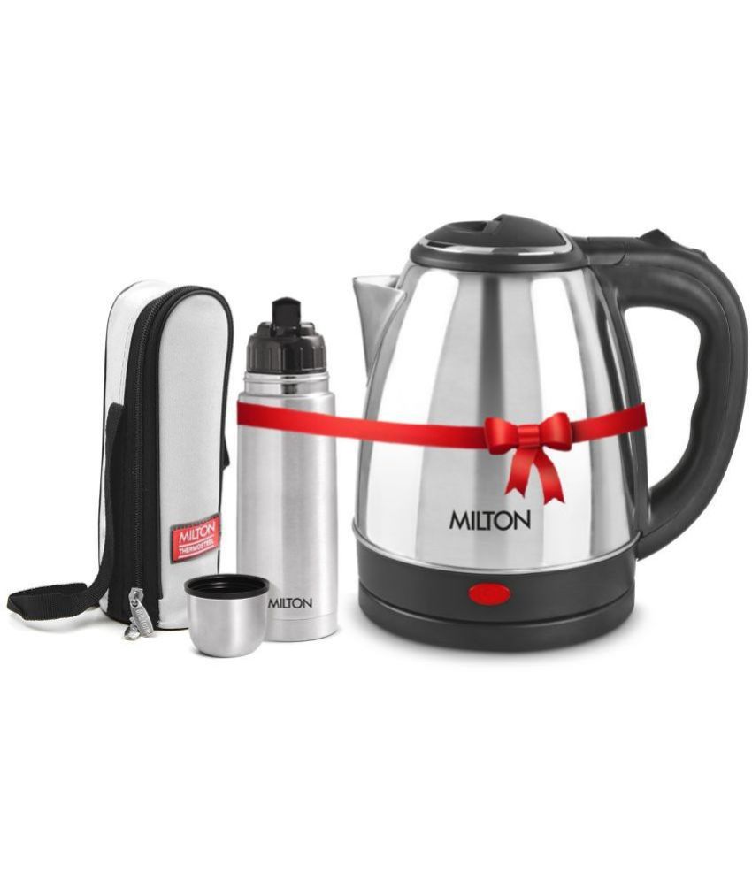     			Milton Combo Set Go Electro 1.5 Ltrs Electric Kettle and Flip Lid 350 ml- Silver Thermosteel Hot or Cold Stainless Steel Water Bottle with Jacket