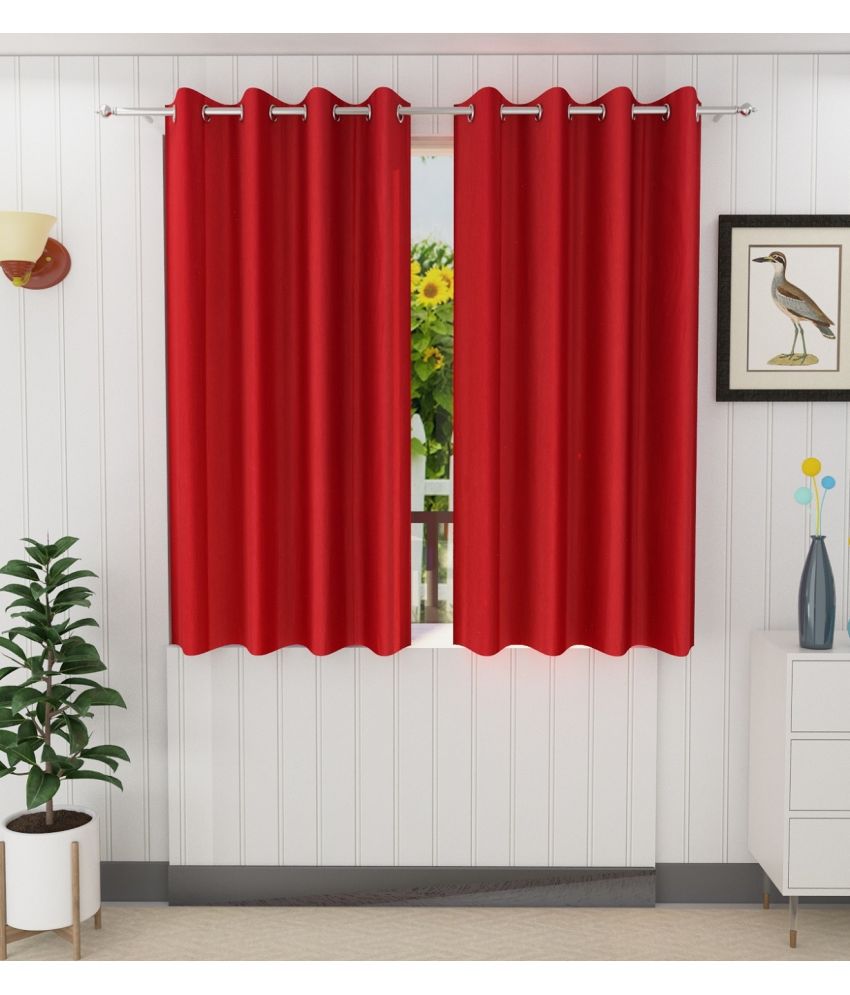     			Tanishka Fabs Solid Semi-Transparent Eyelet Door Curtain 7 ft Pack of 2 -Red