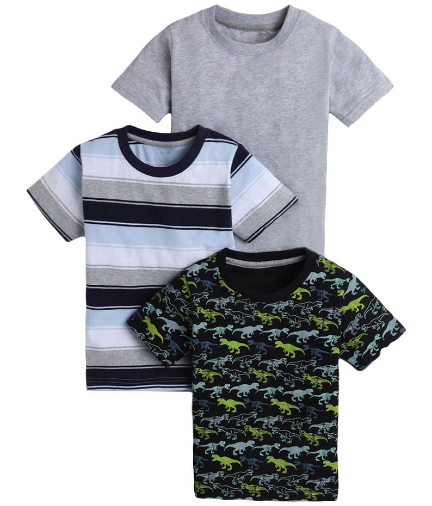 Hopscotch Boys Cotton Blend Short Sleeves Printed Pack Of 3 Tees in Multi Color For Ages 7-8 Years (RKD-3836696)