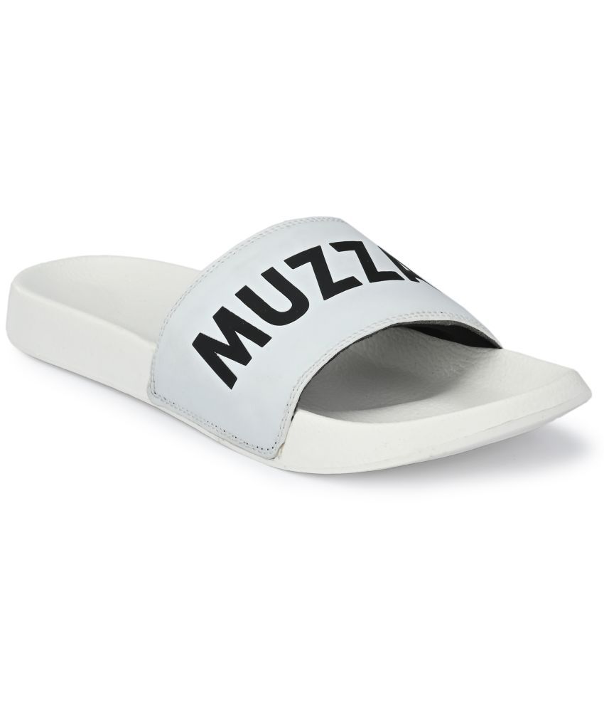     			MUZZATI - White Men's Slide Flip Flop