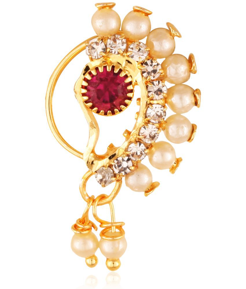     			Vighnaharta Gold Plated with Peals Alloy and CZ stone Non Piercing Maharashtrian Nath Nathiya./ Nose Pin for women  {VFJ1105NTH-Press }