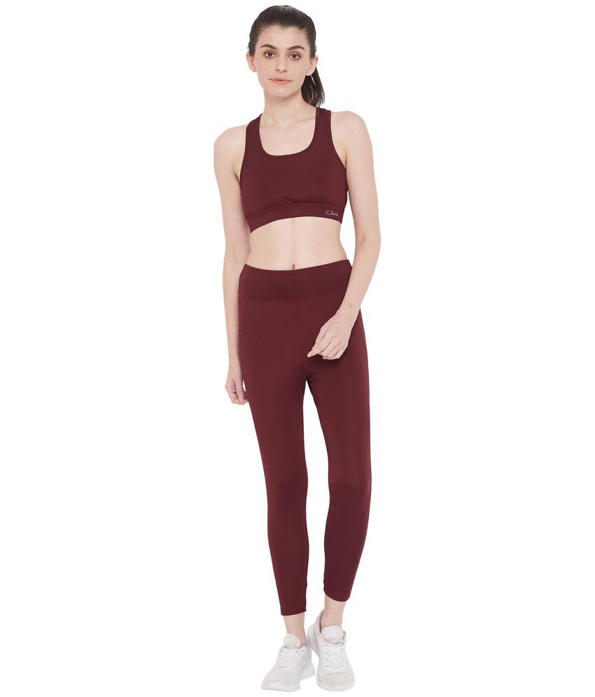     			Clovia Maroon Nylon Solid Tracksuit - Single