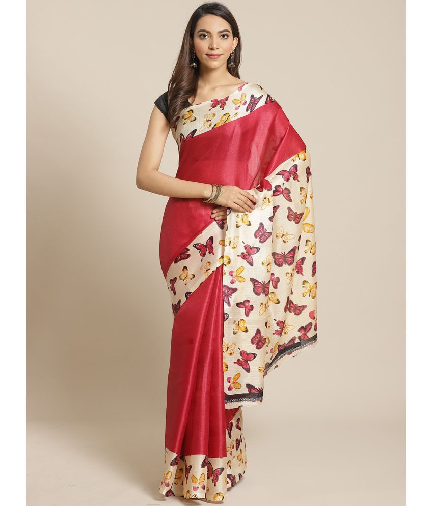     			Grubstaker - Red Art Silk Saree With Blouse Piece ( Pack of 1 )