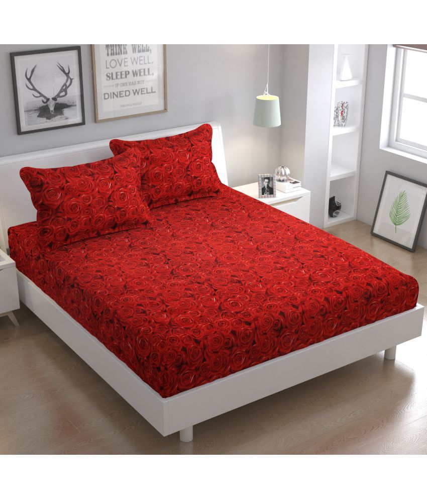 Buy HOMETALES Red Microfiber Double Bedsheet with 2 Pillow Covers