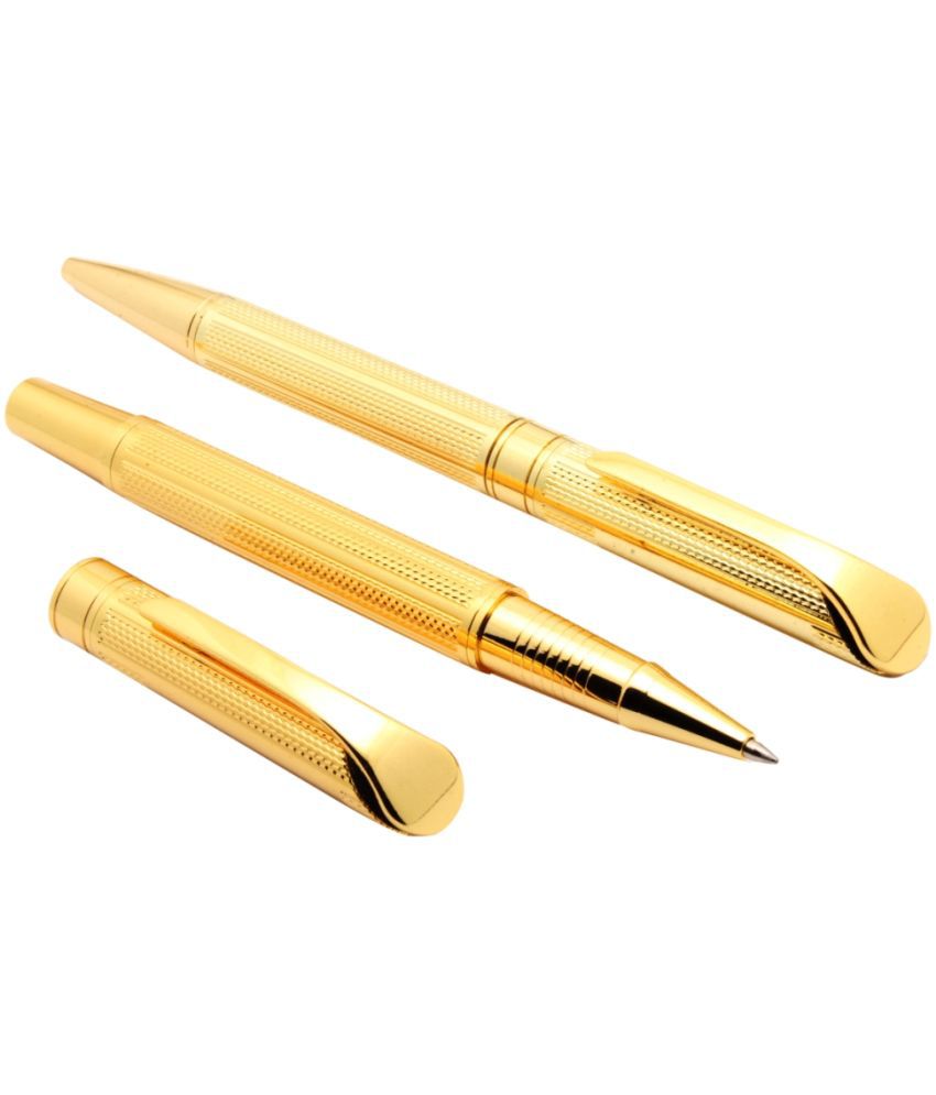     			Combo Of Studio Full Gold Plated Roller ball Pen & Ballpoint Pen With Blue Refill New