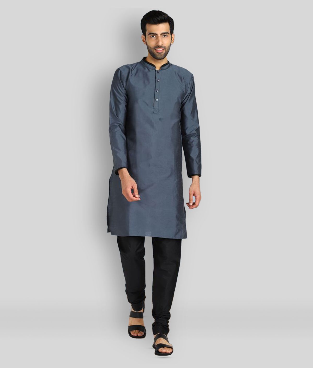     			Hangup - Light Grey Silk Slim Fit Men's Kurta Pyjama Set ( Pack of 1 )