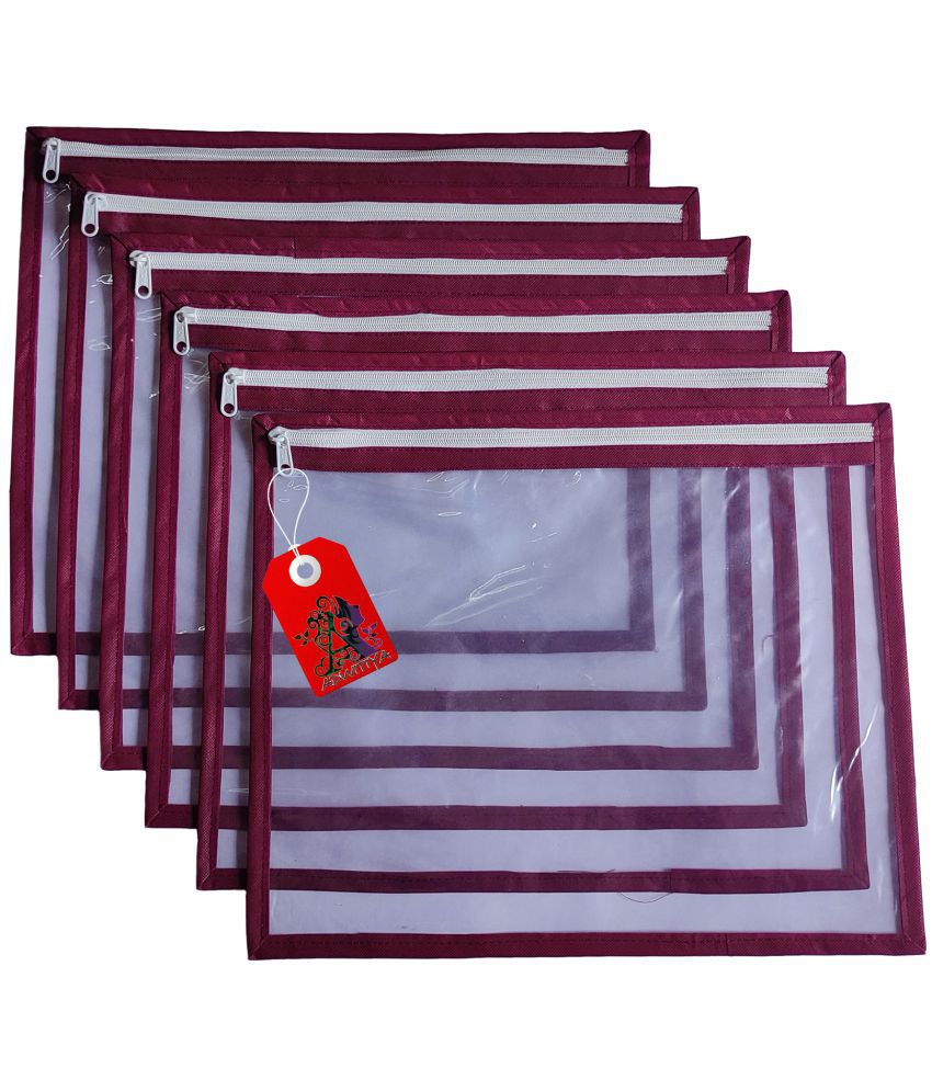     			ADWITIYA – Set of 6 – Transparent PVC Single Saree Cover / Organizer For Clothes / Garment Storage Bag With Zip – Maroon