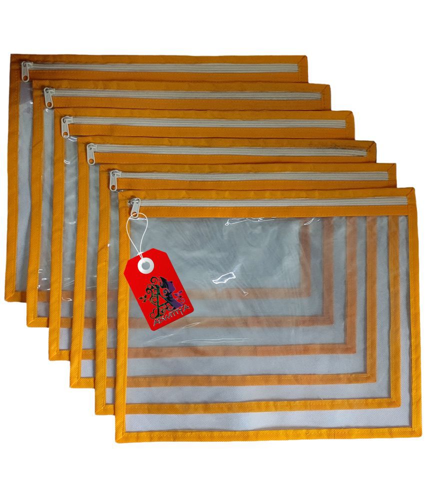     			ADWITIYA – Set of 6 – Transparent PVC Single Saree Cover / Organizer For Clothes / Garment Storage Bag With Zip – Yellow