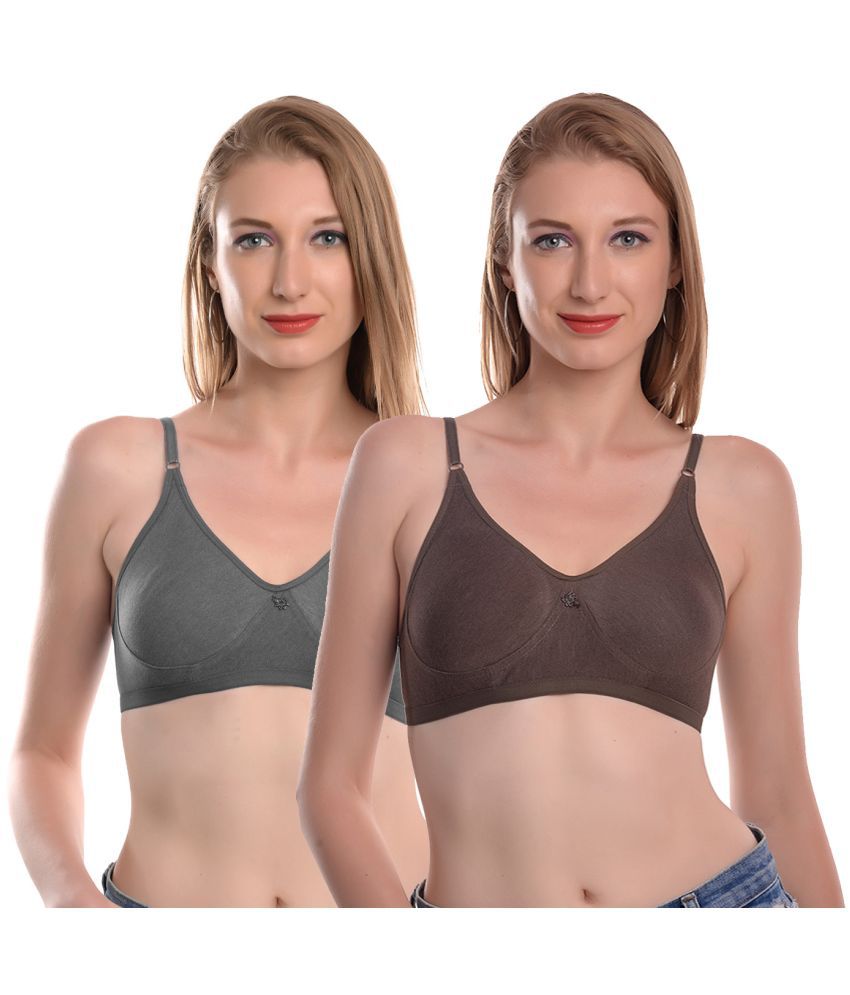     			Elina - 100% Cotton Solid Multicolor Women's Non Padded Regular Back ( Pack of 2 )
