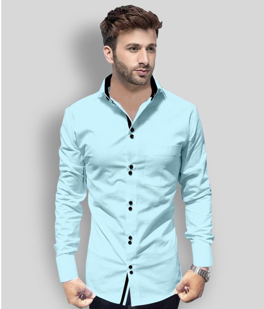 P&V - Blue Cotton Blend Regular Fit Men's Casual Shirt (Pack of 1)