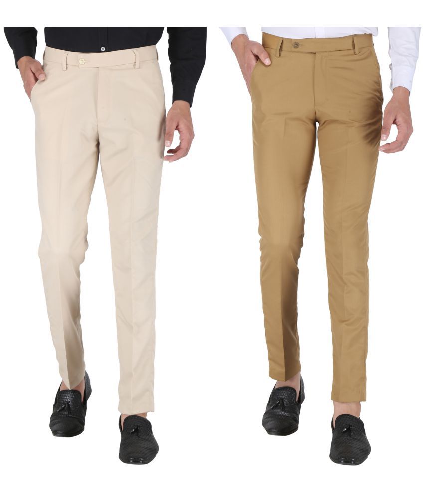Playerz - Multicolor Polycotton Slim - Fit Men's Formal Pants ( Pack of 2 )