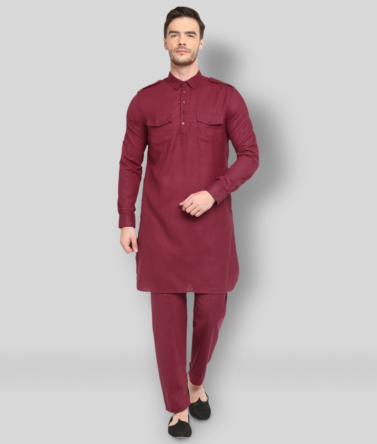     			Hangup - Maroon Linen Regular Fit Men's Pathani Suit ( Pack of 2 )