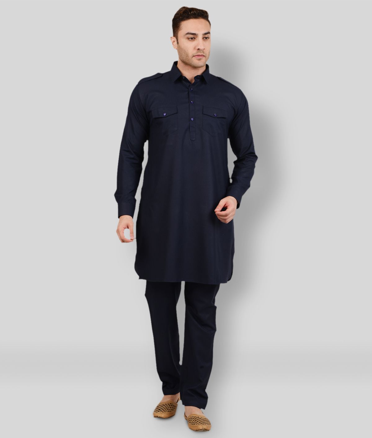     			Maharaja - Blue Cotton Blend Regular Fit Men's Pathani Suit ( Pack of 1 )