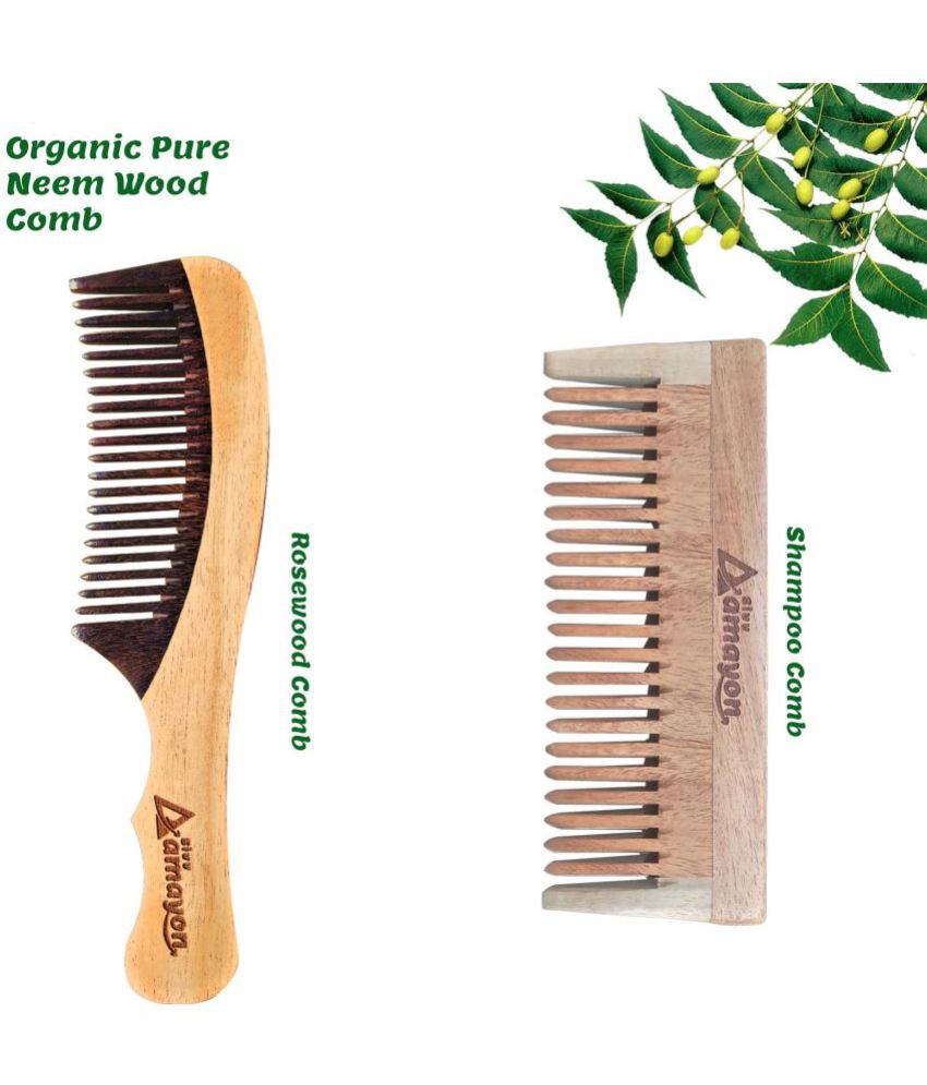 Neem Wood Combo & Rosewood Comb Set of 2 Anti-Bacterial| Anti-Dandruff Hair  Comb | Anti-Fungal | Wooden Comb for women hair growth: Buy Neem Wood Combo  & Rosewood Comb Set of 2
