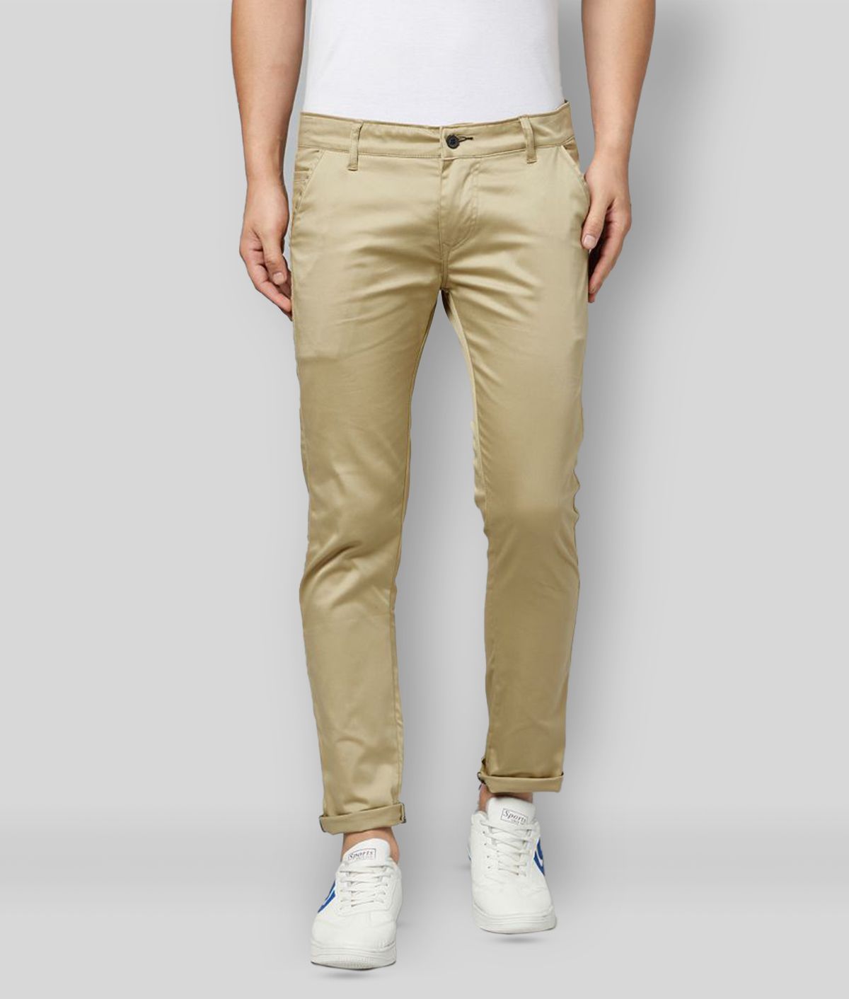     			WATELLO - Beige Cotton Slim Fit  Chinos (Pack of 1)