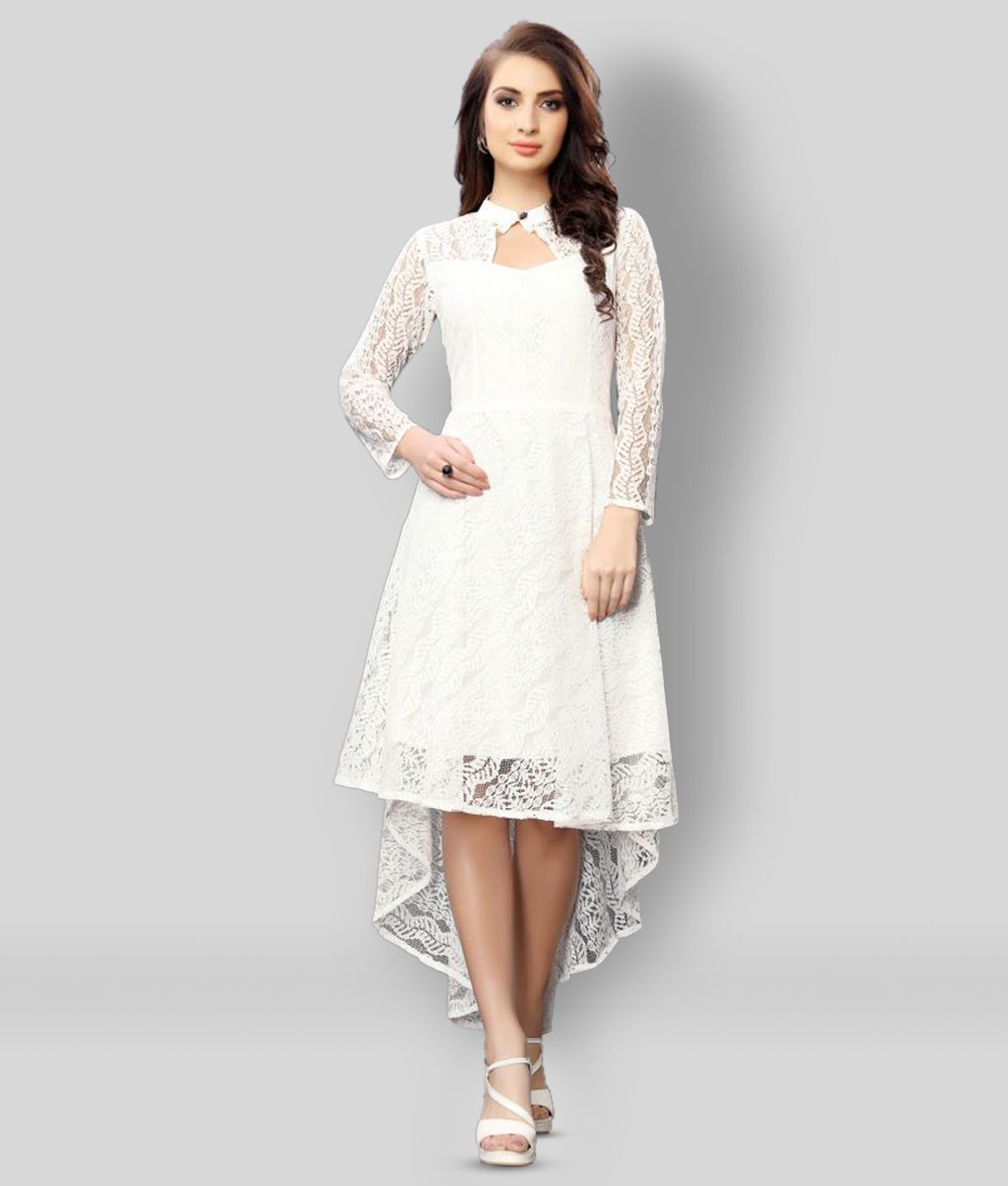     			Selvia - White Net Women's Asymmetric dress ( Pack of 1 )