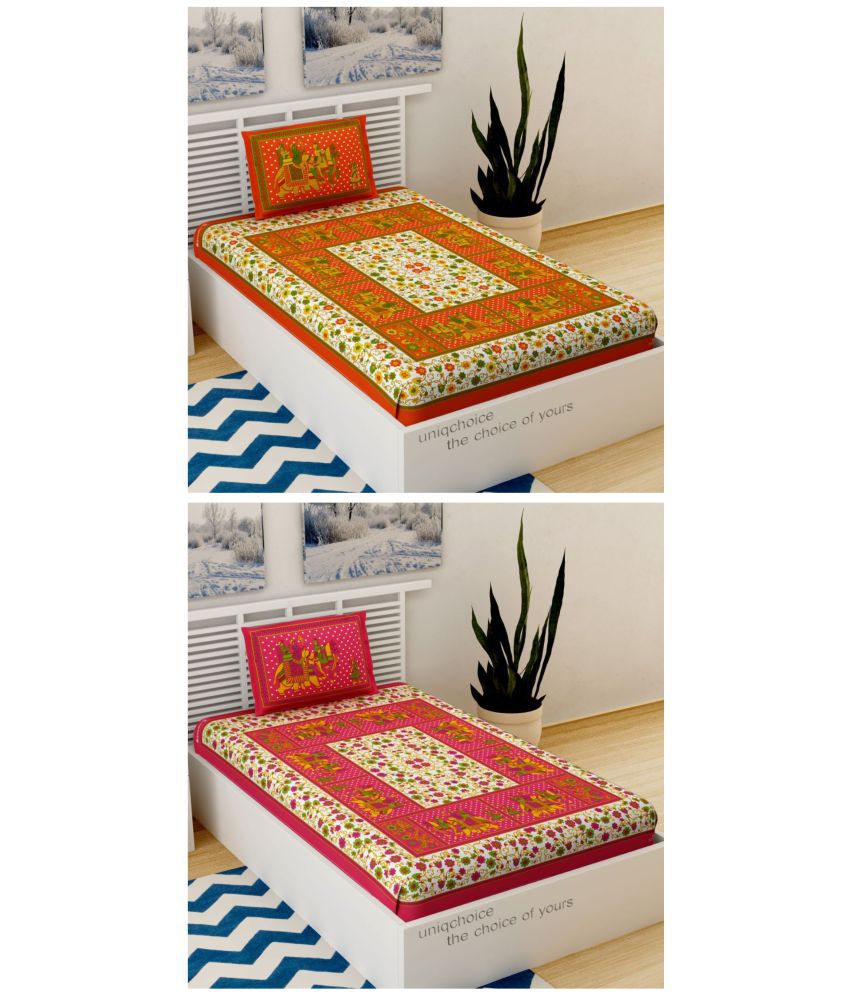     			Uniqchoice - 100% Cotton Orange 2 Single Bedsheets with 2 Pillow Covers
