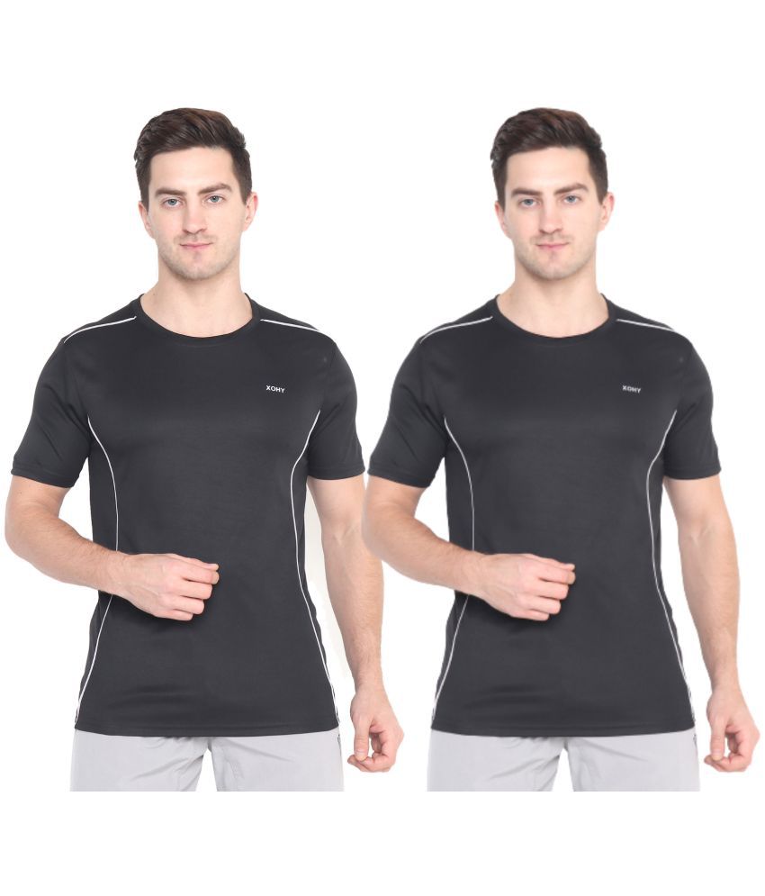     			xohy - Polyester Regular Fit Black Men's Sports T-Shirt ( Pack of 2 )