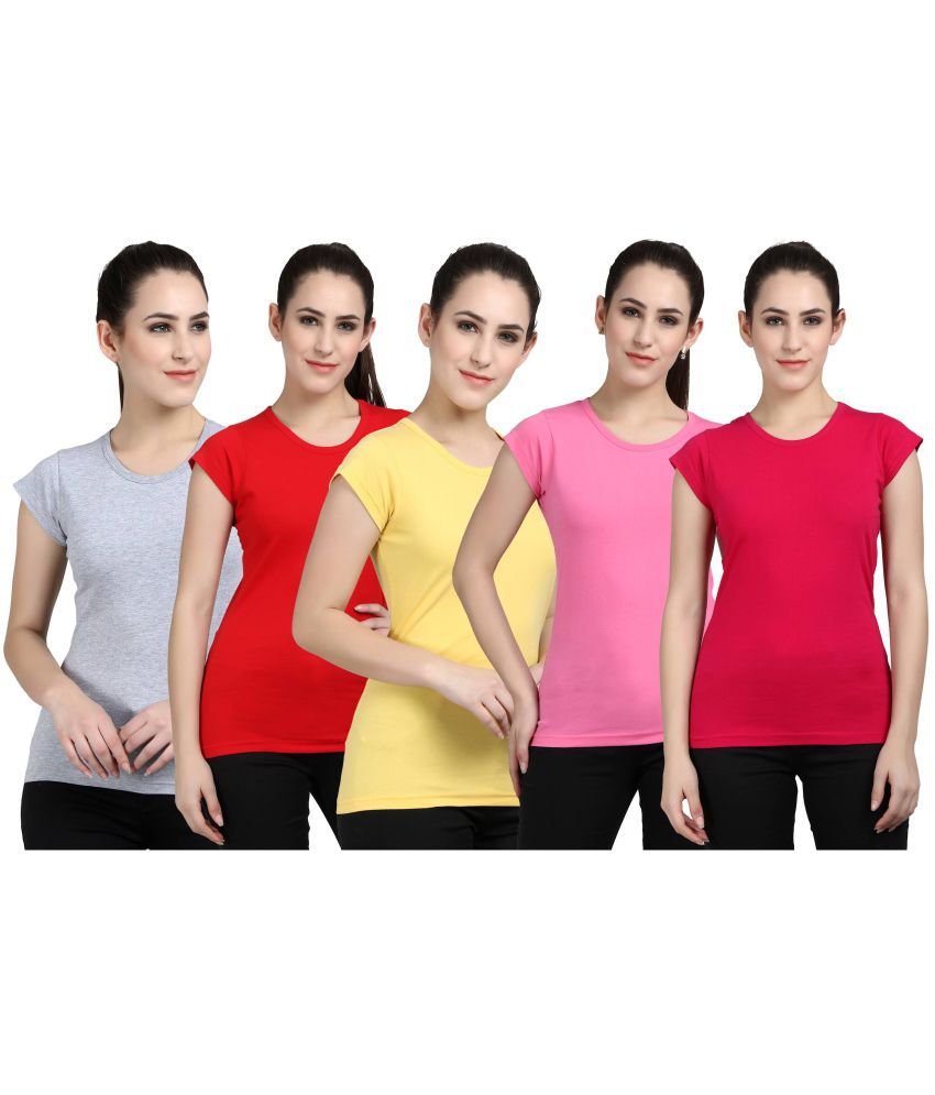     			Diaz - 100% Cotton Regular Multicolor Women's T-Shirt ( Pack of 5 )