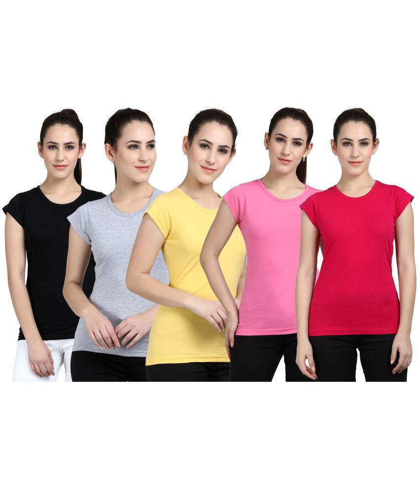     			Diaz - 100% Cotton Regular Multicolor Women's T-Shirt ( Pack of 5 )