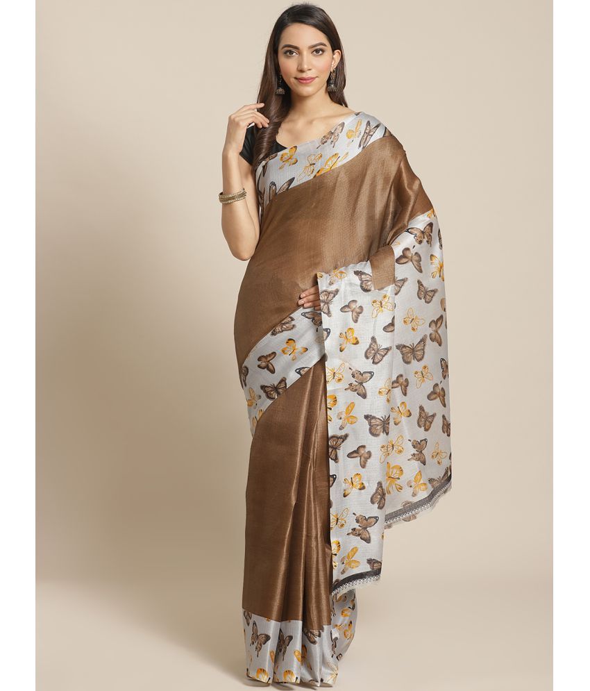     			Grubstaker - Brown Art Silk Saree With Blouse Piece ( Pack of 1 )