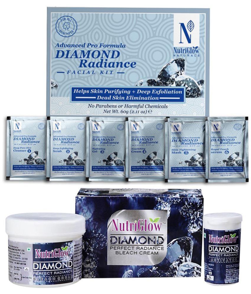     			Nutriglow NATURAL'S Diamond Radiance Facial Kit and Deep Exfoliation 60gm and Diamond Radiance Facial Bleach Cream 43gm (Pack of 2)