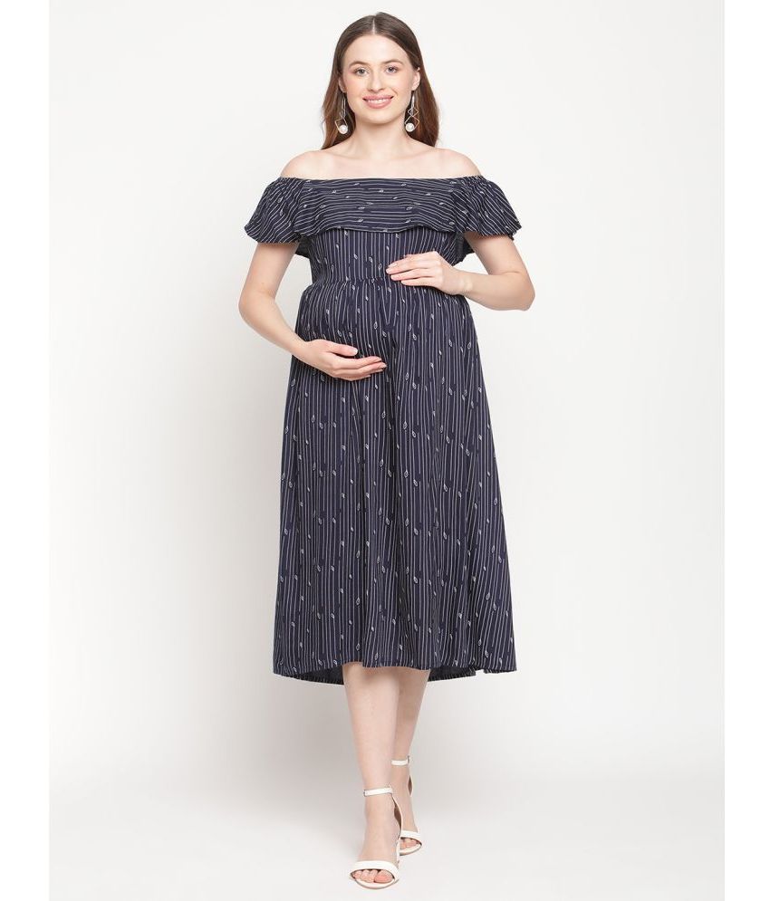 Moms Maternity - Rayon Blue Women's Maternity Dress ( Pack of 1 )
