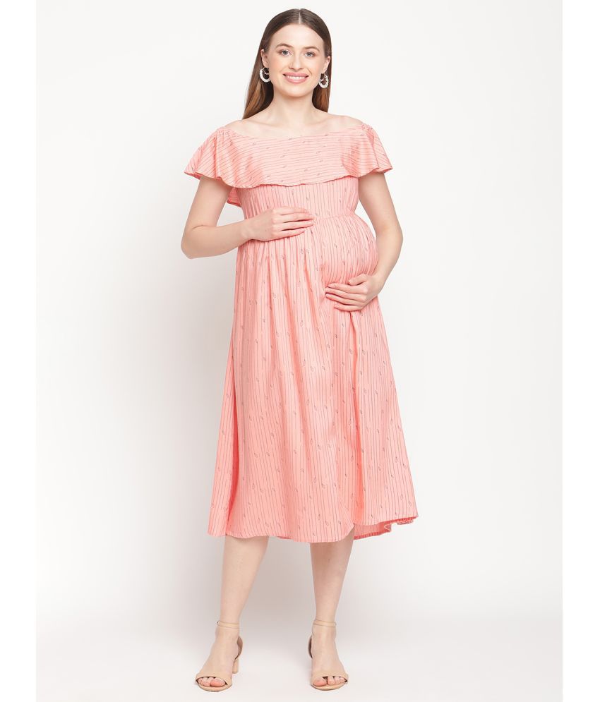 Moms Maternity - Rayon Pink Women's Maternity Dress ( Pack of 1 )