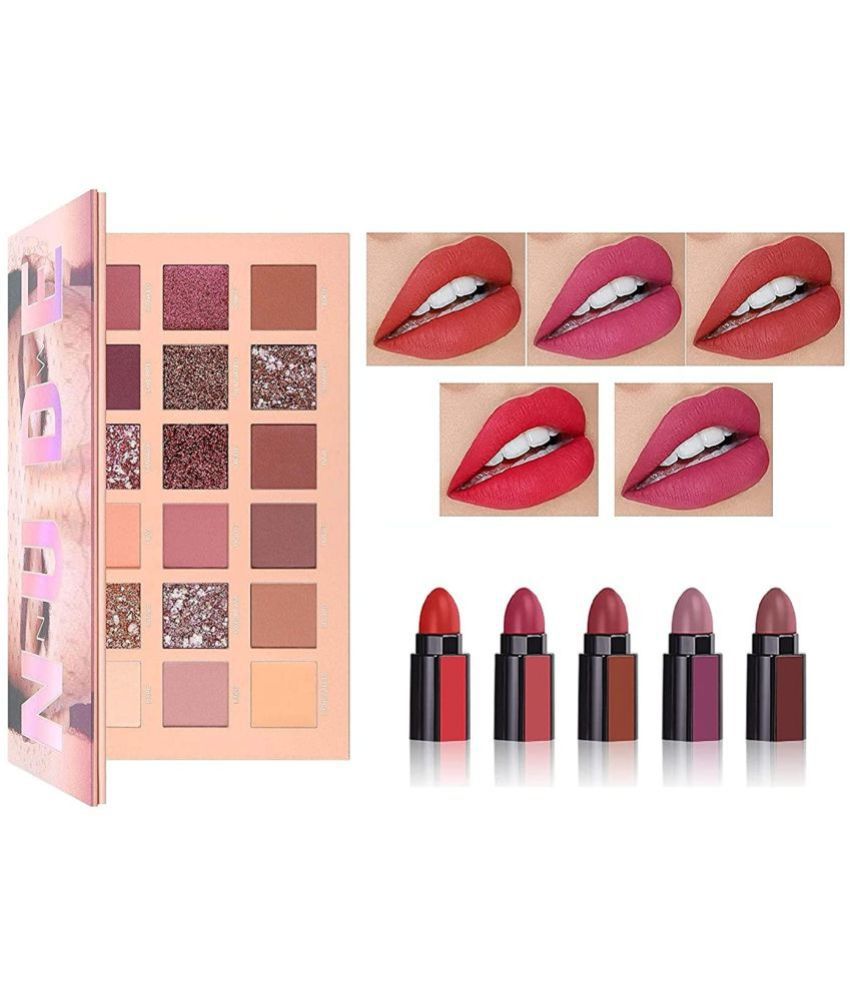     			Makeup Kit for Girls, Lipstick Combo Set Fab 5 in 1 Red Edition Matte Finish Lipsticks with 18 Shades Nude Edition Eyeshadow Palette