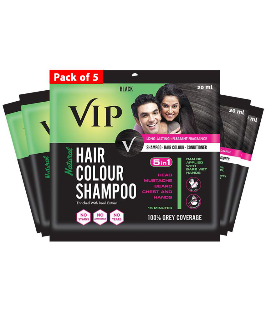 VIP Black Hair Colour Shampoo for Men, 20ml, Pack of 5 | Instant Beard Color  | Alternate to Traditional Hair Dye -100% Grey Coverage: Buy VIP Black Hair  Colour Shampoo for Men,
