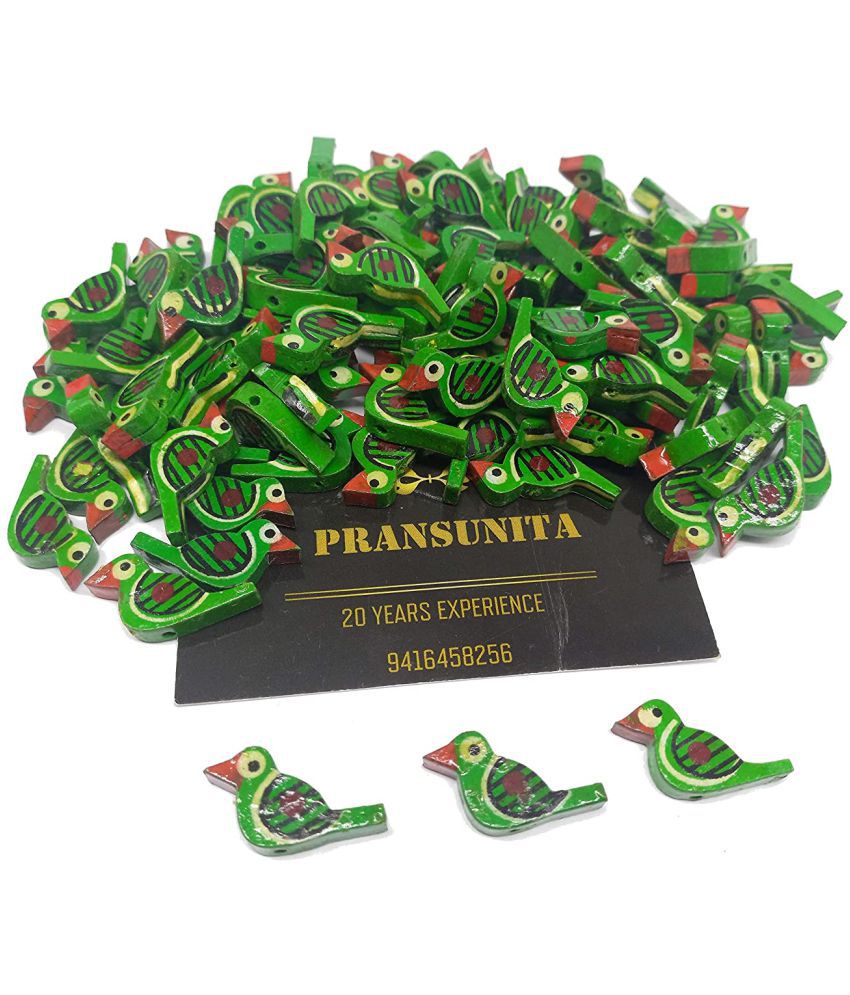     			PRANSUNITA Wooden Bird Beads Size – 3 cm, Used for Art and Crafts, Dresses, Beading, Pendant, Macrame, Jewellery Making, DIY Crafts & School Project etc Pack of 50