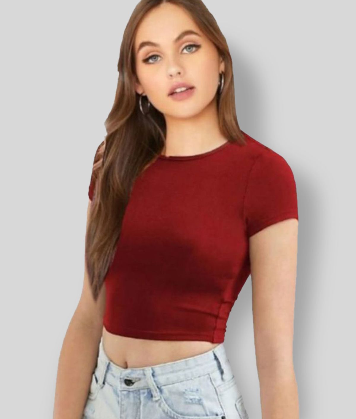     			Dream Beauty Fashion - Maroon Cotton Blend Women's Crop Top ( Pack of 1 )