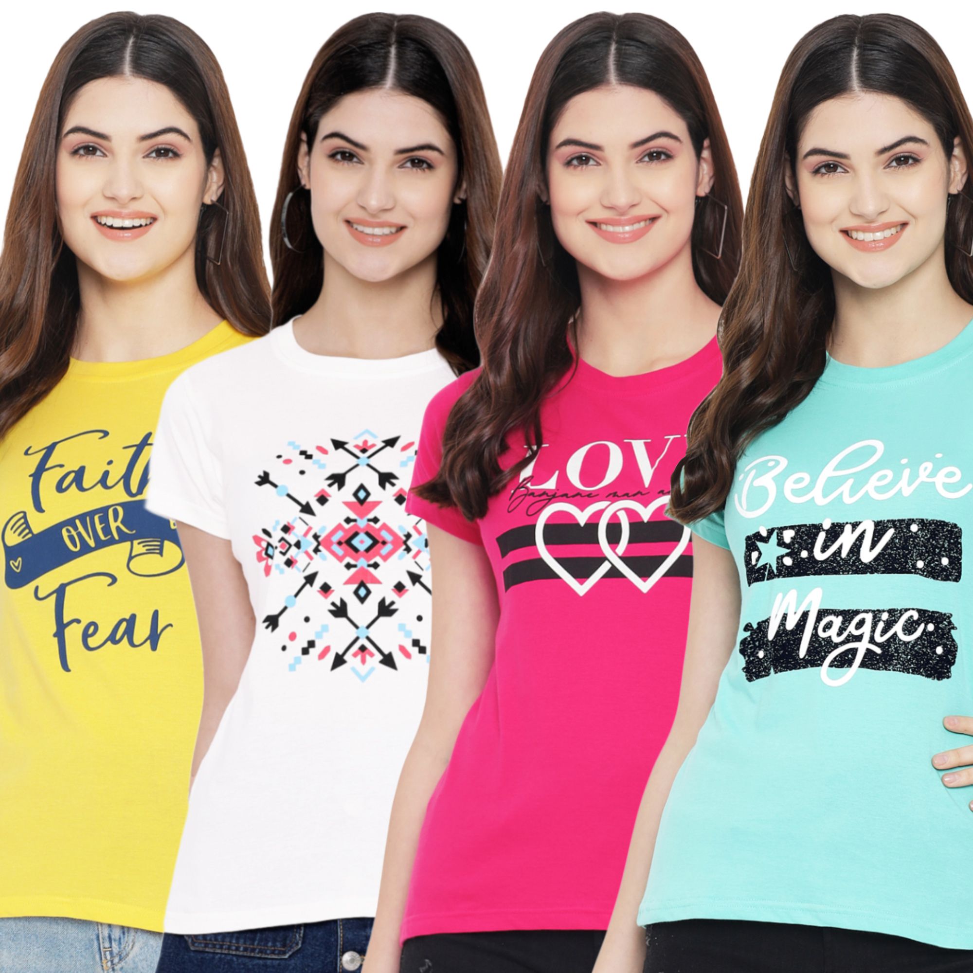     			Fabflee - Multicolor 100% Cotton Regular Women's T-Shirt ( Pack of 4 )