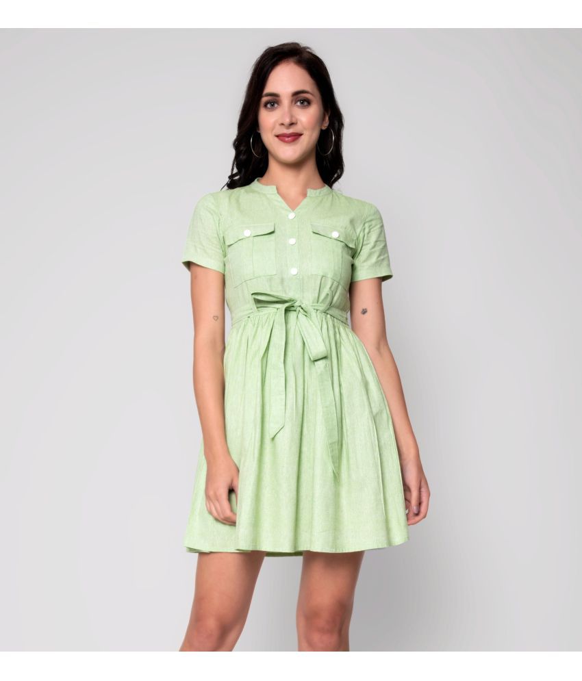     			GOD BLESS - Green Cotton Women's Fit And Flare Dress ( Pack of 1 )